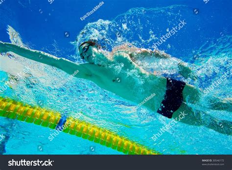 Athletic Swimmer Swimming Laps Pool Underwater Foto Stok 30546172