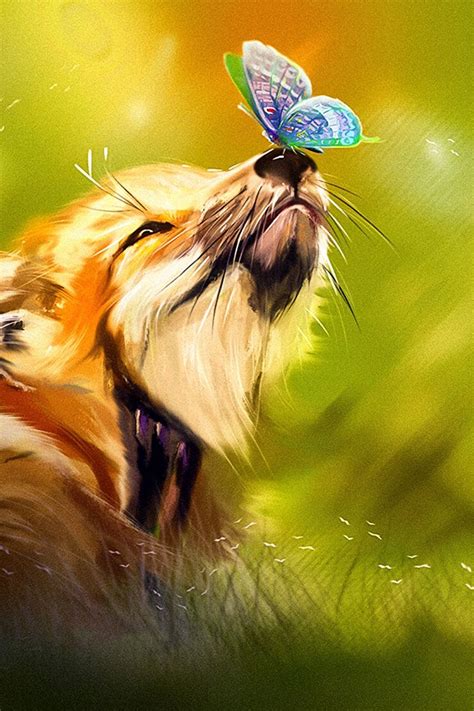 Download Wallpaper 800x1200 Fox Butterfly Cute Animal Art Iphone 4s4 For Parallax Hd Background