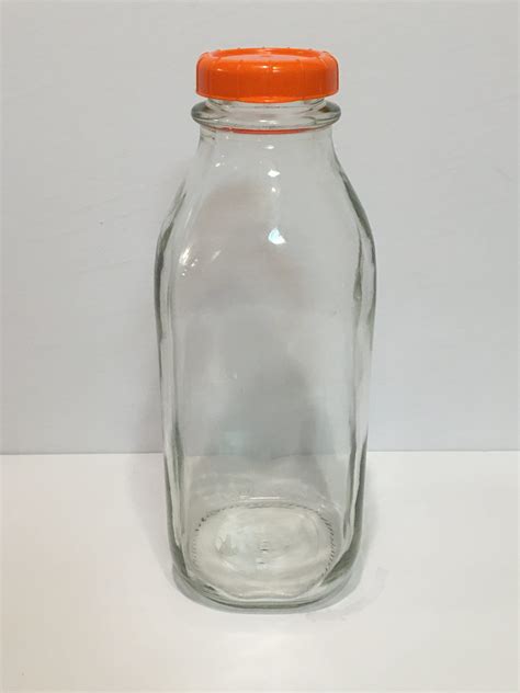 Vintage Stanpac Clear Glass Milk Bottle With Orange Plastic Etsy Canada