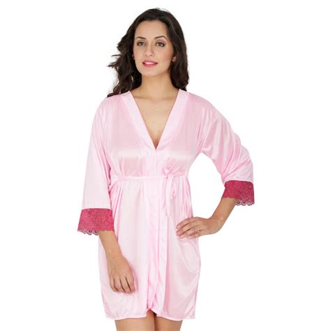 Buy Klamotten Pink Satin Plain Night Gowns And Nighty Robe With Lace Online ₹298 From Shopclues