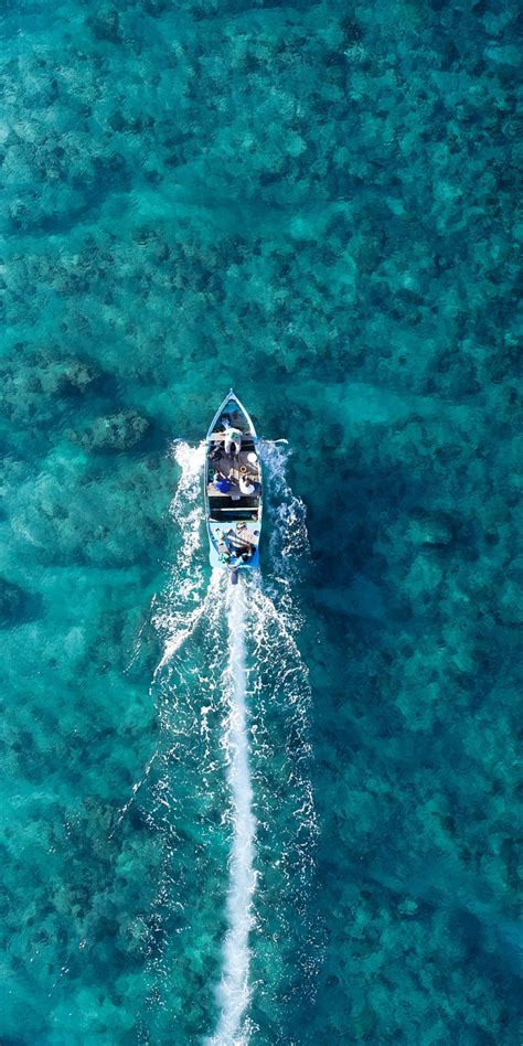Download 1080x2160 Wallpaper Boat Holiday Blue Sea Aerial View
