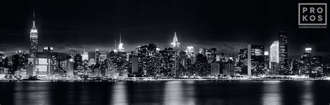 Panoramic Skyline Of New York City At Night Black And White Photo Prokos