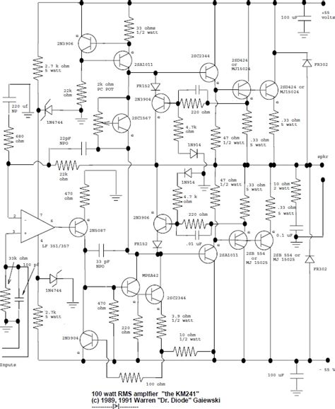 100w Rms Audio Amplifier Electronic Schematic Diagram