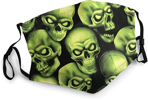 Green Skull Face Mask Washable For Women Men Reusable Neck