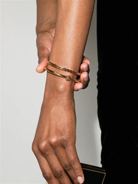 Versace Gold Tone La Medusa Cuff Bracelet Browns