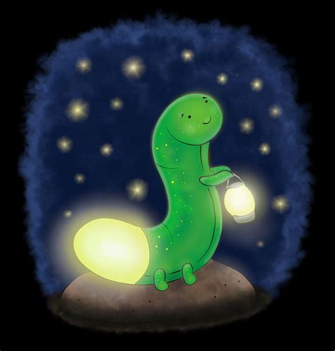 Cute Green Glow Worm Cartoon Illustration Digital Art By Mark Spivey