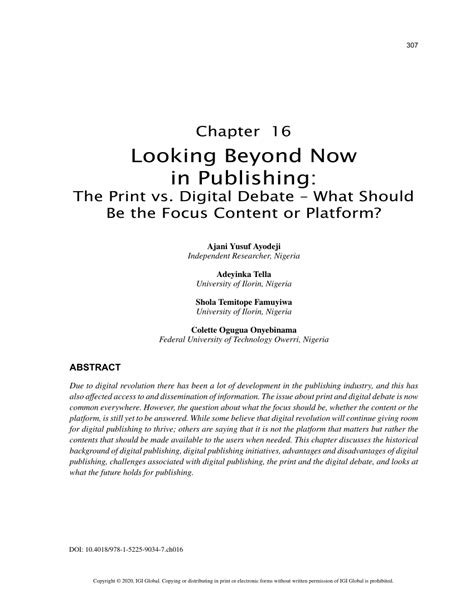 Pdf Looking Beyond Now In Publishing The Print Vs Digital Debate