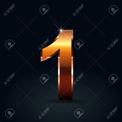 Bronze Number 1 Bronze Glossy Vector Font Isolated On Black Background