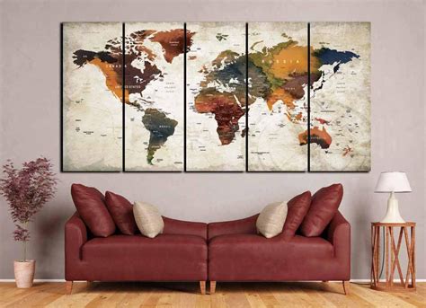 Large World Map Canvas Panelsworld Map Wall Artwatercolor Etsy