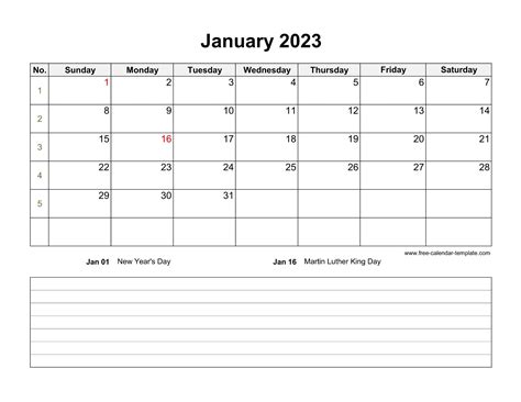 January 2023 Free Calendar Tempplate Free Calendar