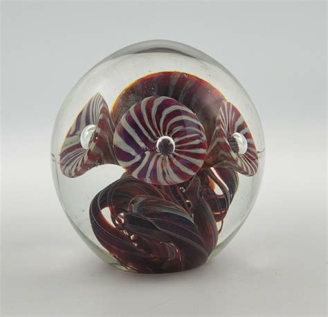 Vintage Signed Henry Summa Art Glass Paperweight W Flowers