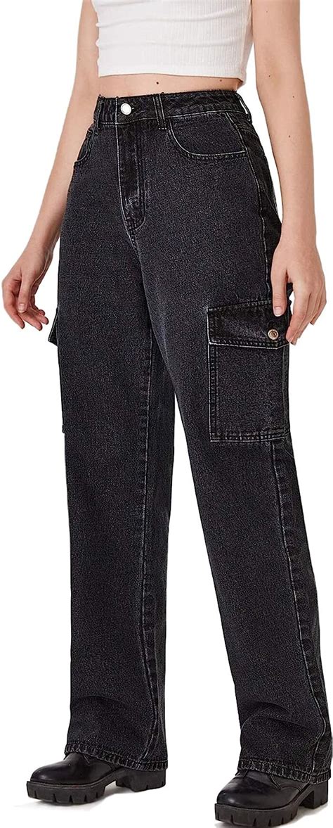 Mumubreal Womens High Waist Baggy Jeans Flap Pocket Side Relaxed Fit