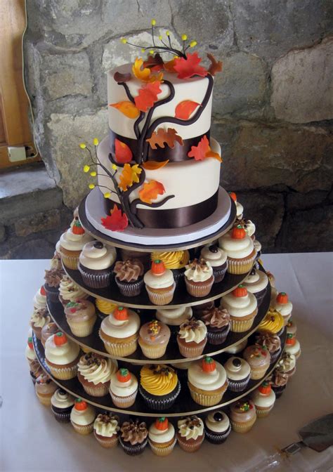 2 Tier Autumn Cutting Cake And Assorted Cupcakes Cake