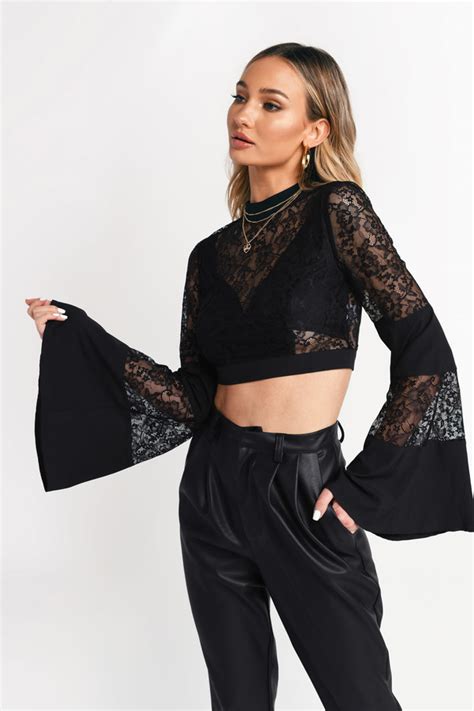 Black Going Out Top Bell Sleeve Top Black Lace Crop Top 26 Tobi Us