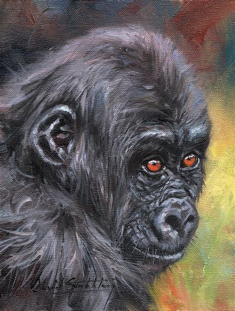 Young Gorilla Portrait Painting By David Stribbling