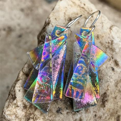 Stunning Translucent Unique 3D Dichroic Earrings Fused Glass Etsy
