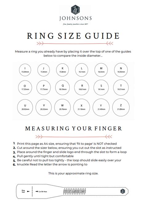 How To Measure Ring Size Uk Ring Size Chart Johnsons Jewellers