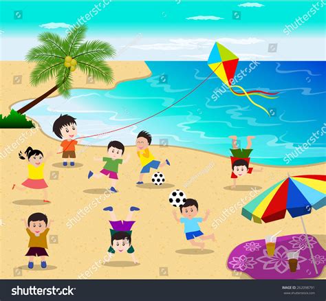Happy Kids Having Fun On The Beach Royalty Free Stock Vector