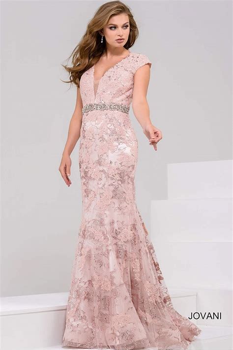 Blush Embroidered Fitted Evening Gown 34002 Fitted Lace Dress
