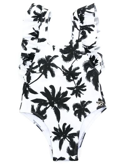 Brigitte Kids Palm Tree Print Swimsuit In Black Modesens