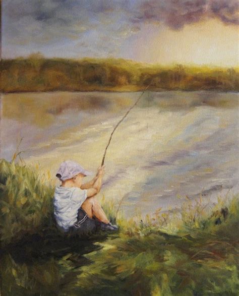 Little Boy Fishing Oil Painting By Diane By Sandhillsoriginalart