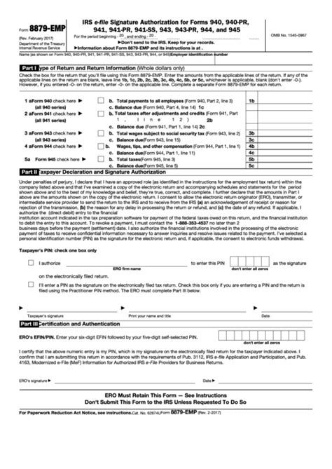 Fillable Form 8879 Emp Irs E File Signature Authorization For Forms