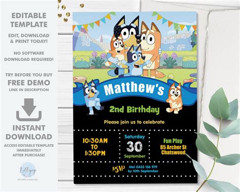 Printable Bluey Birthday Card Cards Info Editable Bluey Birthday