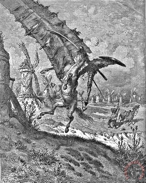 Gustave Dore Don Quixote Attacks The Windmill Engraving Painting Don