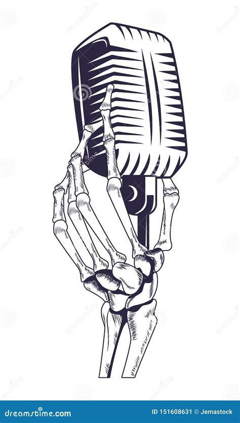 Antique Microphone And Skeleton Hand Stock Vector Illustration Of