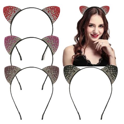 Women Sexy Cat Ears Hairband Women Headband Cat Ears Rhinestone Cat