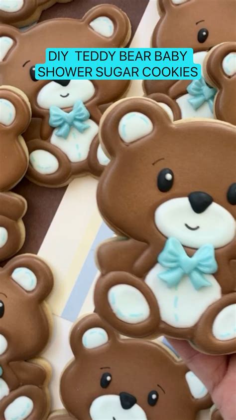 Diy Teddy Bear Baby Shower Sugar Cookies Tutorial In 2021 Baby Shower