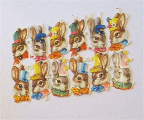 12 Vintage Old Stock Mp England Easter Bunny Rabbit Heads W Hats Cute
