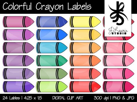 Digital Clipart Colorful Crayon Labels Printable Crayola Etsy