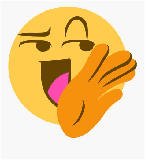 An Emoji Of A Smug Laugh With One Hand Raised To The Smug Laugh