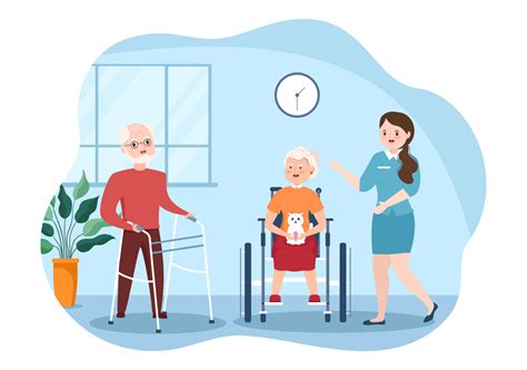 Elderly Care Services Hand Drawn Cartoon Flat Illustration With