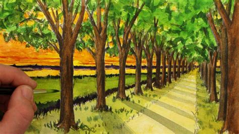 See How To Draw A Road With Trees In One Point Perspective In This Free
