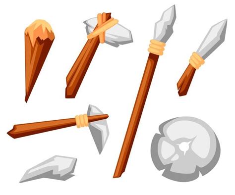 Stone Tools Set Stone Age Primitive Work Tools Axe Hammer Club