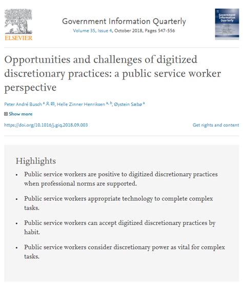 Opportunities And Challenges Of Digitized Discretionary Practices A