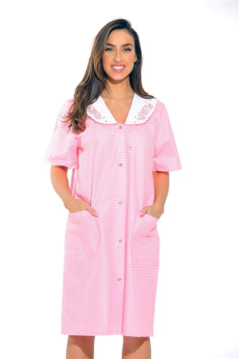 Dreamcrest Women Short Sleeve Housecoat Comfortable Loungewear For Sleep And Relaxation Coral