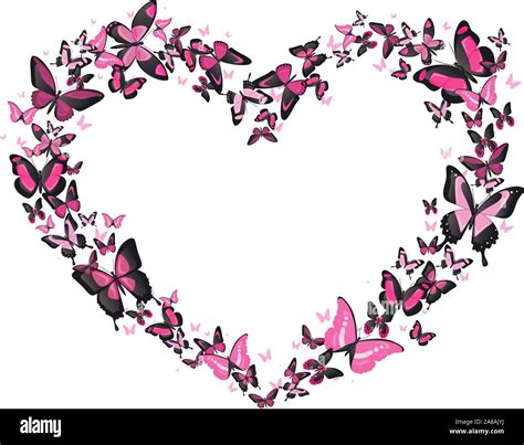 Heart Shaped Butterfly Flight Pink And Black Butterflies Vector Heart