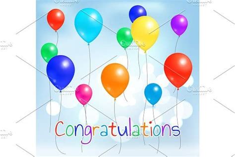 Congratulations Postcard Colorful Balloons Flying Colourful Balloons