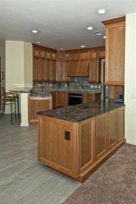 Natural Cherry Cabinetry Wood Cabinets With Gray Floors Kitchen Wood