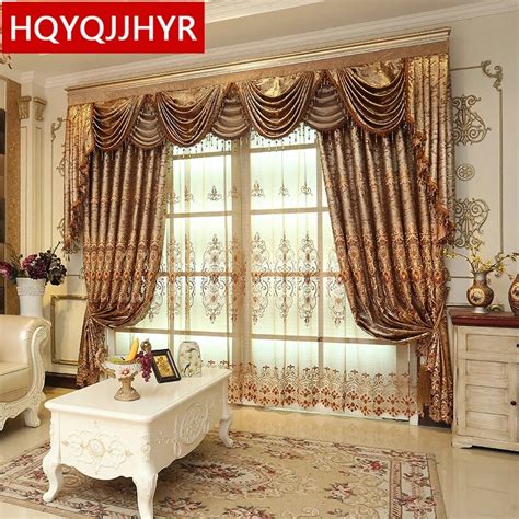 Luxury European Brown Embroidered High Shading Curtains For Living Room