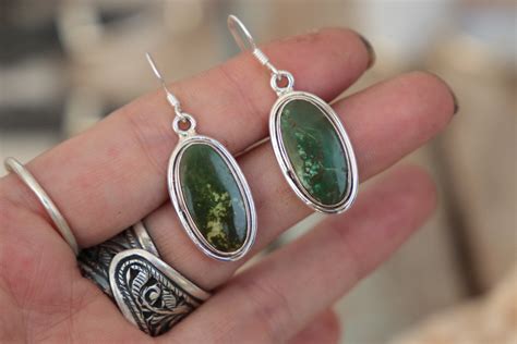 Green Turquoise Earrings Sterling Silver Earrings Gemstone