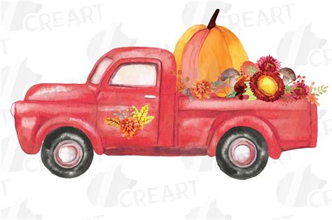 Watercolor Thanksgiving Pickup Trucks Decoration Clip Art 378273