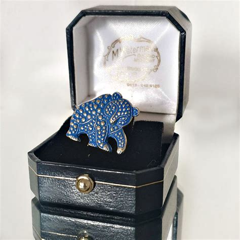 Vintage Blue Enamel Panda Bear Brooch Textured Blue Panda Brooch Bear