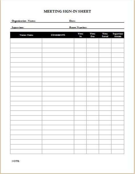 Sign In Sheets For Visitors Meetings And Patients Word And Excel Templates