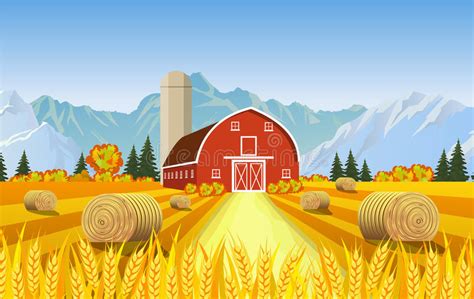Cartoon Beautiful Fall Farm Scene Stock Vector