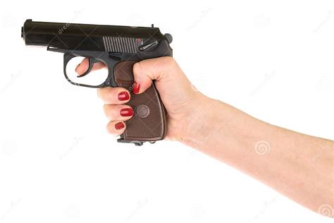 Female Hand Holding Gun Stock Photo Image Of Handcuffs 179095688