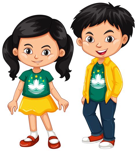 Happy Boy And Girl Wearing Shirt With Flag Of Macau 607329 Vector Art